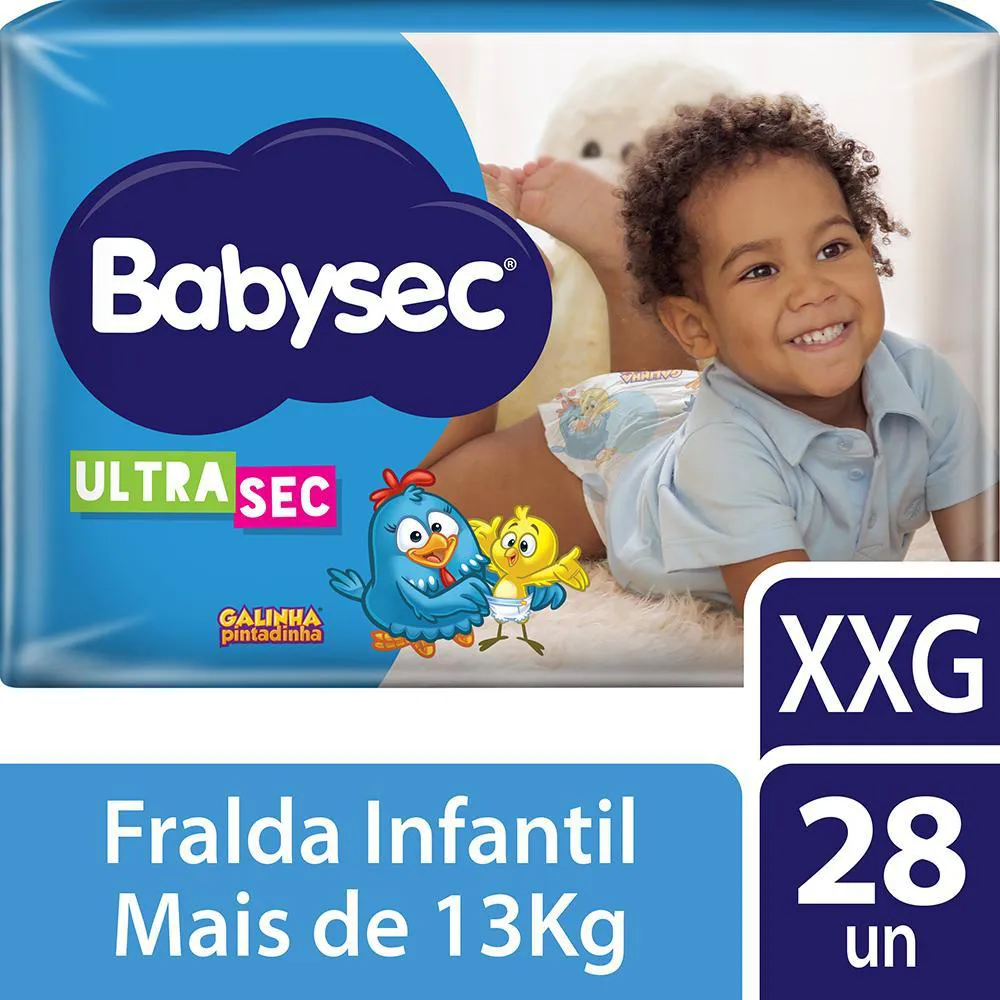 FRALDA BABYSEC GALINHA PINTADINHA ULTRASEC MEGA TAMANHO XXG 28 UNIDADES