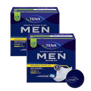 KIT 2 ABSORVENTES PARA INCONTINêNCIA URINáRIA TENA MEN ACTIVE FIT 10UN + BRINDE BOLINHA ANTI-STRESS MEN TENA