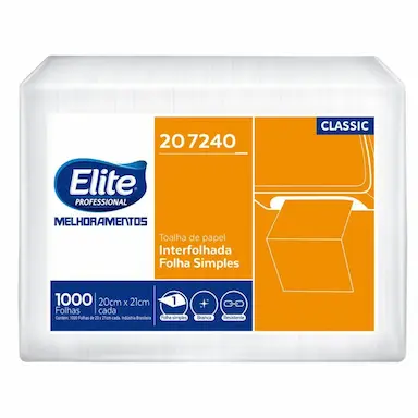 PAPEL TOALHA INTERFOLHADO ELITE FOLHA SIMPLES 1000 FOLHAS