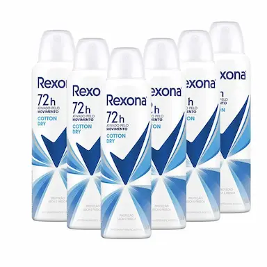 KIT 6 DESODORANTES REXONA MOTIONSENSE ANTITRANSPIRANTE AEROSSOL COTTON DRY 150ML