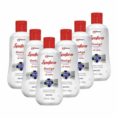 KIT 6 ÁLCOOL EM GEL LYSOFORM HIGIENIZADOR PARA AS MãOS NEUTRO 100ML