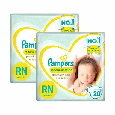 KIT FRALDA PAMPERS PREMIUM CARE RECéM NASCIDO COM 40 UNIDADES ATé 4KG