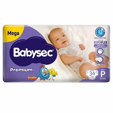 FRALDA BABYSEC GALINHA PINTADINHA PREMIUM TAMANHO P 34 UNIDADES