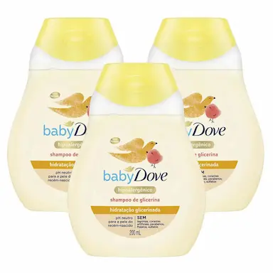 KIT 3 SHAMPOOS HIDRATAçãO GLICERINADA DOVE BABY FRASCO 200ML