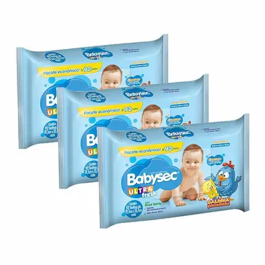 KIT 3 LENçOS UMEDECIDOS BABYSEC GALINHA PINTADINHA ULTRAFRESH 92 UNIDADES CADA