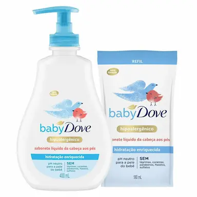 KIT SABONETE LíQUIDO BABY DOVE HIDRATAçãO ENRIQUECIDA 400ML + REFIL 180ML