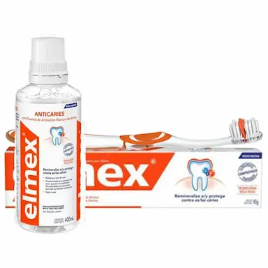 KIT ELMEX CREME + ESCOVA + ENXAGUANTE DENTAL