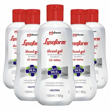 KIT 5 ÁLCOOL EM GEL LYSOFORM HIGIENIZADOR NEUTRO 100ML