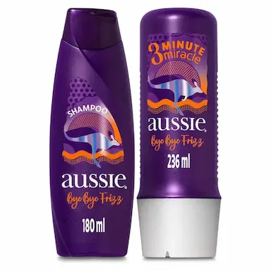 KIT AUSSIE BYE BYE FRIZZ MACIEZ E BRILHO SHAMPOO 180ML E 3 MINUTOS MILAGROSOS 236ML