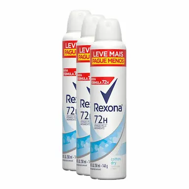 KIT 3 DESODORANTES ANTITRANSPIRANTE AEROSOL FEMININO REXONA COTTON DRY 72 HORAS 250ML