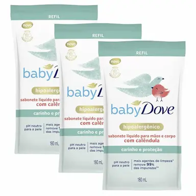 KIT 3 REFIL SABONETE LíQUIDO BABY DOVE CARINHO E PROTEçãO 180ML