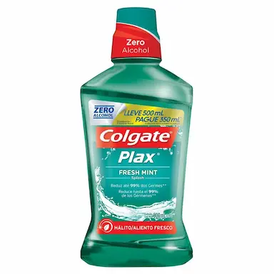 ENXAGUANTE BUCAL COLGATE PLAX FRESH MINT LEVE 500ML PAGUE 350ML