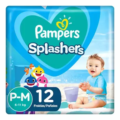 FRALDA PARA ÁGUA PAMPERS SPLASHERS BABY SHARK  P-M 12 UNIDADES