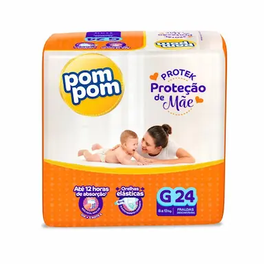 FRALDA POM POM PROTEK PROTEçãO DE MãE JUMBO G COM 24UN