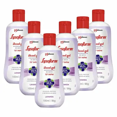 KIT 6 ÁLCOOL EM GEL LYSOFORM PARA MãOS LAVANDA 100ML