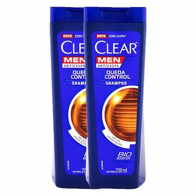 KIT COM 2 SHAMPOOS ANTICASPA CLEAR MEN QUEDA CONTROL 200ML