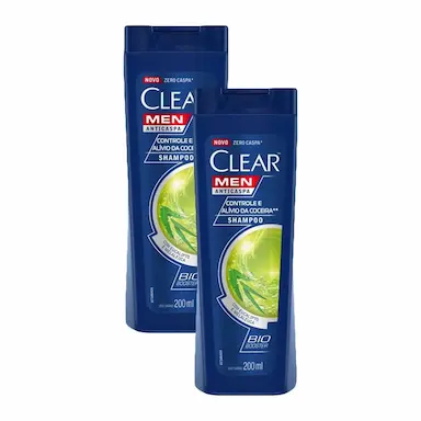 KIT 2 SHAMPOOS CLEAR MEN ANTICASPA CONTROLE E ALIVIO DA COCEIRA 200ML