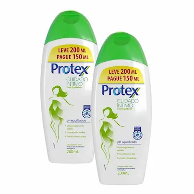 KIT 2 SABONETES LíQUIDO ÍNTIMO PROTEX FRESH EQUILIBRIUM LEVE 200ML PAGUE 150ML