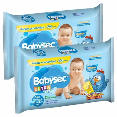 KIT 2 LENçO UMEDECIDO BABYSEC GALINHA PINTADINHA ULTRAFRESH 92 UNIDADES CADA