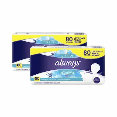 KIT PROTETORES DIáRIOS ALWAYS RESPIRáVEL 80 UNIDADES - 2 UNIDADES