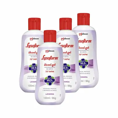 KIT 4 ÁLCOOL EM GEL LYSOFORM PARA MãOS LAVANDA 100ML