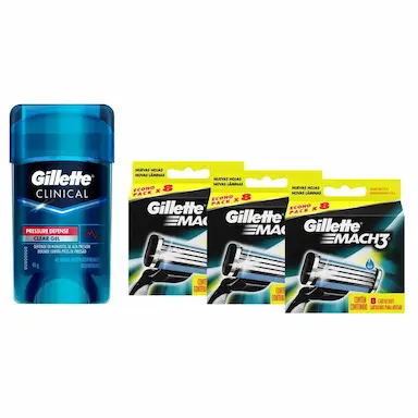 KIT COM 24 CARGAS GILLETTE MACH3 + NECESSARIE + 1 DESODORANTE GILLETTE CLINICAL GEL PRESSURE DEFENSE 45G