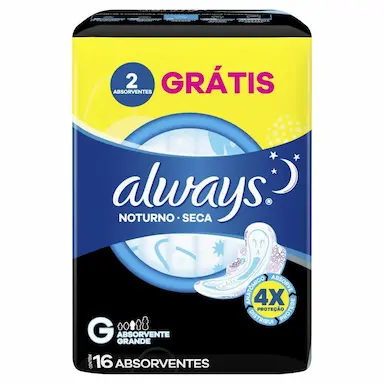 ABSORVENTE ALWAYS NOITES TRANQUILAS SECA COM ABAS 16 UNIDADES