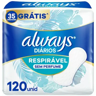 PROTETOR DIáRIO ALWAYS RESPIRáVEL SEM PERFUME 120UN