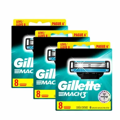 KIT COM 24 CARGAS GILLETTE MACH3 LEVE 8 PAGUE 6