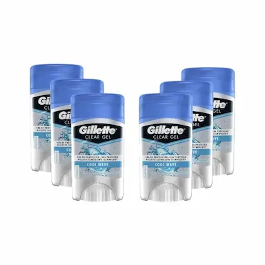 KIT COM 6 DESODORANTES GILLETTE ANTITRANSPIRANTE CLEAR GEL COOL WAVE 45G