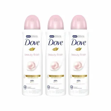 KIT COM 3 DESODORANTES ANTITRANSPIRANTES AEROSOL DOVE BEAUTY FINISH 150 ML