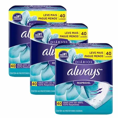 KIT PROTETORES DIáRIOS ALWAYS RESPIRáVEL 40 UNIDADES - 3 UNIDADES