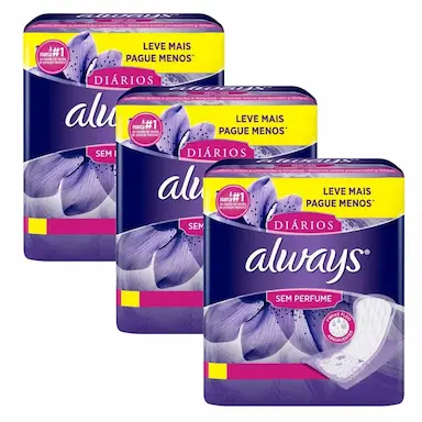 KIT PROTETORES DIáRIOS ALWAYS SEM PERFUME 40 UNIDADES - 3 UNIDADES