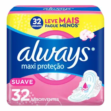 ABSORVENTE ALWAYS PROTEçãO TOTAL SUAVE COM ABAS - 32 UNIDADES