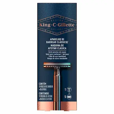 APARELHO DE BARBEAR KING C. GILLETTE CLáSSICO + 5 LâMINAS