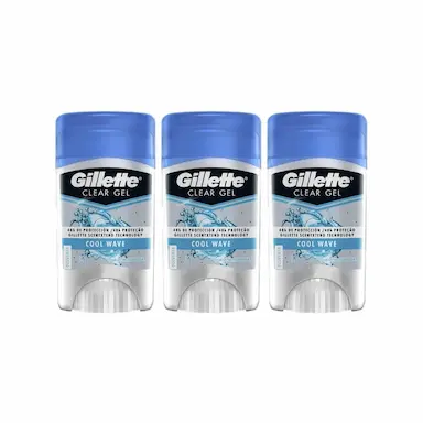 KIT COM 3 DESODORANTES GILLETTE ANTITRANSPIRANTE CLEAR GEL COOL WAVE 45G