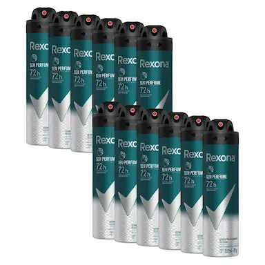 KIT COM 12 DESODORANTES ANTITRANSPIRANTES REXONA MEN SEM PERFUME 150ML