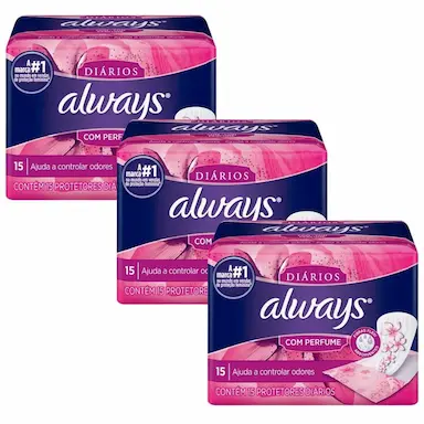 KIT PROTETORES DIáRIOS ALWAYS COM PERFUME 15 UNIDADES - 3 UNIDADES