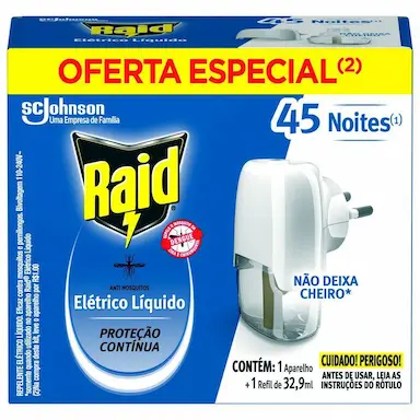 REPELENTE ELéTRICO LíQUIDO RAID ANTI MOSQUITOS 1 APARELHO + 1 REFIL DE 32,9 ML