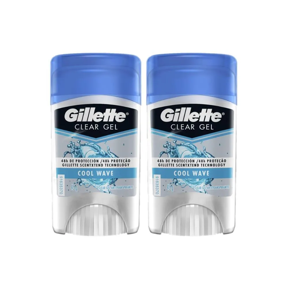 KIT COM 2 DESODORANTES GILLETTE ANTITRANSPIRANTE CLEAR GEL COOL WAVE 45G
