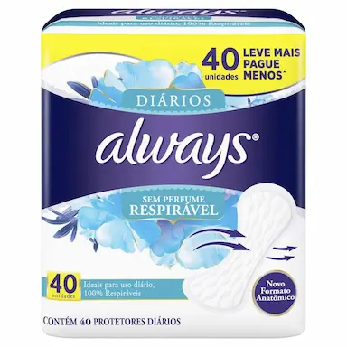 PROTETORES DIáRIOS ALWAYS RESPIRáVEL 40 UNIDADES