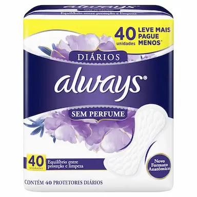 PROTETORES DIáRIOS ALWAYS SEM PERFUME 40 UNIDADES