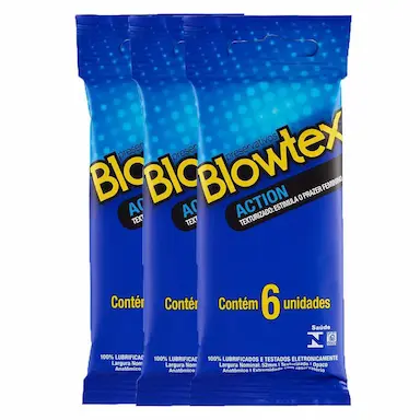 KIT 3 PRESERVATIVOS BLOWTEX ACTION 6 UNIDADES
