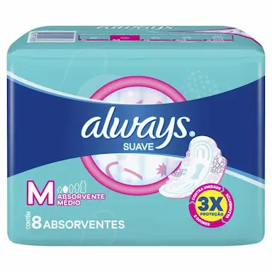 ABSORVENTE ALWAYS MAXI PROTEçãO SUAVE COM ABAS 8 UNIDADES