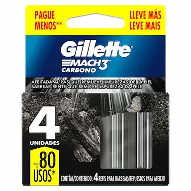 CARGA GILLETE MACH3 CARBONO C/ 4 UNIDADES LEVE MAIS PAGUE MENOS