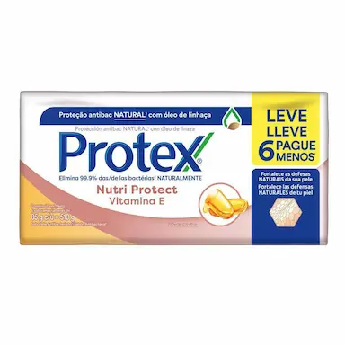 SABONETE ANTIBACTERIANO EM BARRA PROTEX NUTRI PROTECT VITAMINA E 85G PROMO 6UN C/ DESCONTO