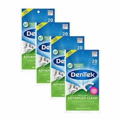 KIT 4 FIOS DENTAL DENTEK FLOSS PICKS TRIPLE CLEAN ADVANCED 20UN CADA