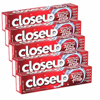 KIT 5 CREME DENTAL EM GEL CLOSEUP PROTEçãO 360º FRESH RED HOT 90G