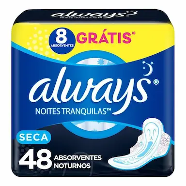 ABSORVENTE NOTURNO ALWAYS NOITES TRANQUILAS COBERTURA SECA COM ABAS LEVE 48 PAGUE 40