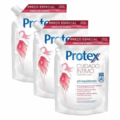 KIT REFIL SABONETE ÍNTIMO LíQUIDO PROTEX DELICATE CARE 140ML COM 3 UNIDADES